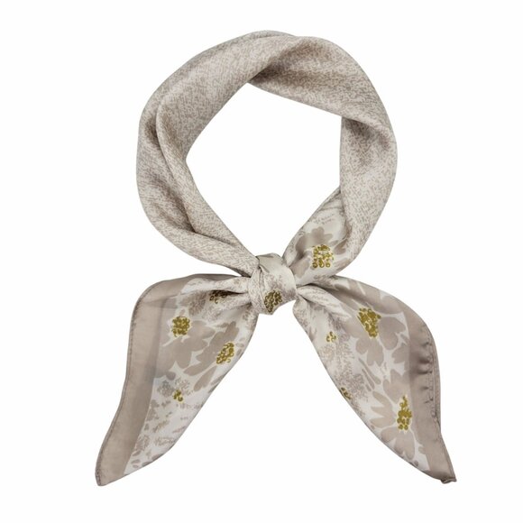 ❤️Elegant Bandana Square Scarf Silky Soft Floral Beige Gold Wrap Hijab Hair New - Picture 4 of 7